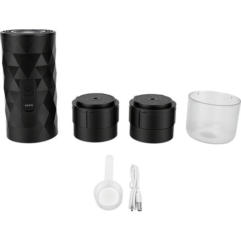 Machine à café portable 1500mAh batterie automatique fabricant de capsules pour mouture, capsules camping, maison, bureau noir (1/5)