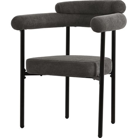 Set di 2 sedie da pranzo moderne in tessuto effetto camoscio grigio scuro con braccioli (1/5)