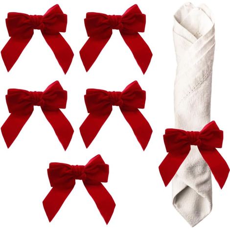 CCYKXALot de 6 Ronds de Serviette Nœud Papillon, Anneau Rond de Serviette Nœud Papillon en Velours, Décoration avec des Nœuds Éclatants pour Les (1/5)