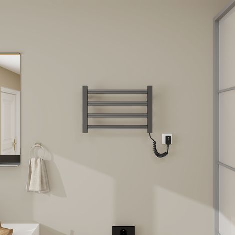 Porte-serviettes chauffant électrique intelligent Porte-serviettes chauffant 550x300mm, étanche IP24, réglage de la température 30 ℃ -70 ℃, minuterie - gris à droite (1/4)