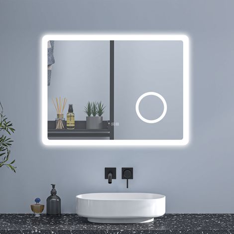 90x70cm Illuminated Bathroom Mirror with Bluetooth Socket Optional 3 Colour Light Magnifier Anti-fog,Touch Switch (1/5)