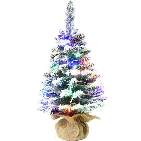 Sapin de Noël artificiel miniature en pin, réaliste, avec lumières colorées, 60 cm. Décoration de table pour la maison. (1/2)