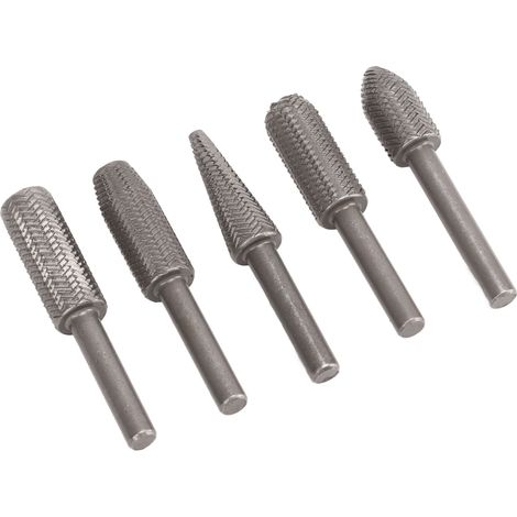 Ensemble de 5 fraises rotatives en acier au tungstène, tige de 6 mm, pour ébavurage, façonnage et rainurage du bois et du caoutchouc. (1/5)
