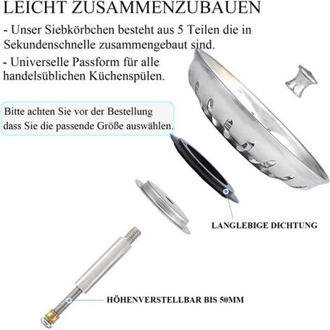 Bonde D'évier - Acier Inoxydable 82 mm - Pour Évier Cuisine - Profondeur Réglable 56 à 75 mm - 1 Pièce (1/5)