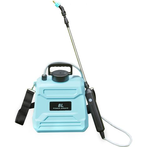 [MAI UTILIZZATO]  Spruzzatore elettrico da 7,4 V/2400 mAh, spruzzatore retrattile, spruzzatore a pressione con 3 ugelli regolabili e serbatoio dell'acqua, spruzzatore da giardino, 8 l
