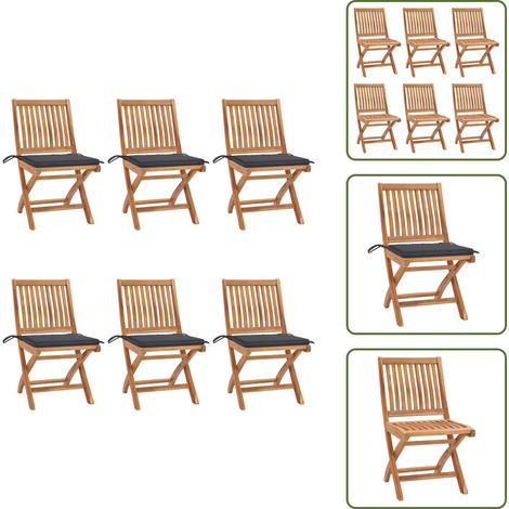 The Living Store Chaises pliables de jardin avec coussins lot de 6 Bois de teck - Meuble de jardin en teck (1/5)