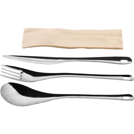 Kit couverts 4 en 1 inox 18/0 de 0,5 mm : couteau + fourchette + cuillère + serviette kraft - 240 unités - Betik