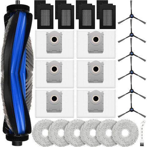 Lot de 24 Accessoires pour Robot Aspirateur Ecovacs Deebot T50 MAX PRO Omni, 1 Brosse Principale, 6 Sacs à Poussière, 6 FOREHILL, 4 Filtres, 6 Brosses latérales, 1 Brosse de Nettoyage