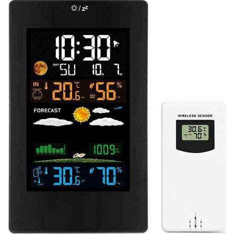 royaluxe - Station météo sans fil avec capteurs extérieurs, thermomètre à écran LCD numérique, prévisions météo, température, humidité, réveil, 1pcs, (1/5)