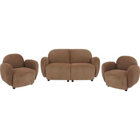 [JAMAIS UTILISÉ] Ensemble de salon HHG-709, canapé 2 places, 2 fauteuils, tissu/textile chenille (330 g/m²) Oeko-Tex, marron (1/5)
