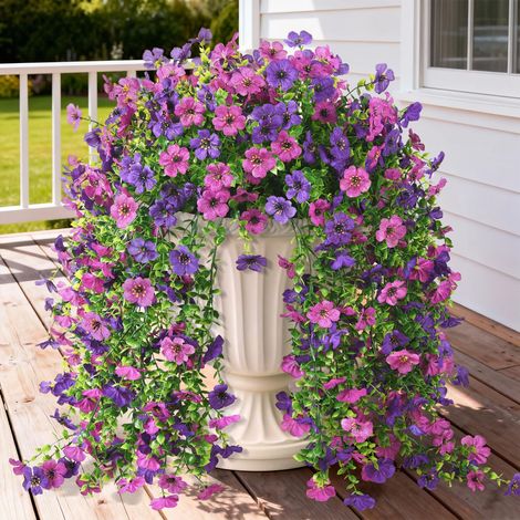 Flores artificiales colgantes: 2 margaritas artificiales de seda resistentes a los rayos UV y que no destiñen, ideales para la decoración exterior de la puerta principal, el porche, el patio y el jard (1/5)