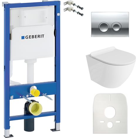 GEBERIT WC Set mit Vorwandelement, Wand-WC und Spülknopf (1/5)