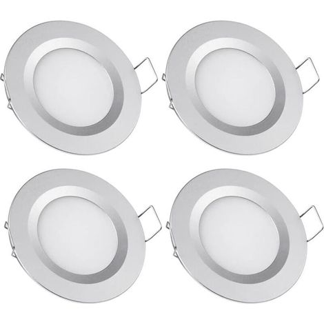 – Pack de 4 spots LED encastrables 12V – Trou de 58-65mm – 3W 3200K – Éclairage intérieur pour camping-car, bateau, caravane – Finition argentée (1/5)