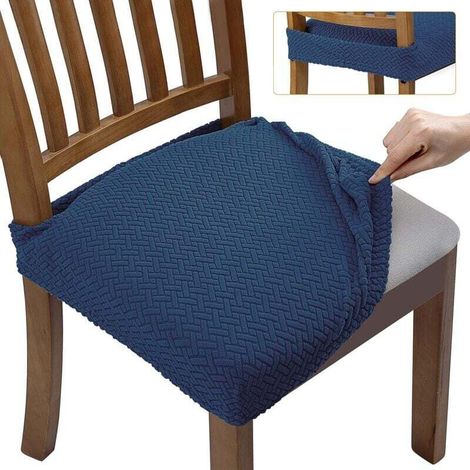 Pieces Jacquard Dining Chair Cushion Covers - Navy Blue, Solid Color Stretch Chair Cover, Chair Cover for Hotel and Home MUMU (1/4)