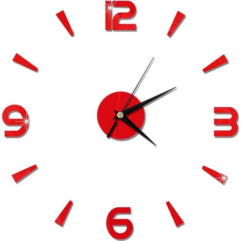 Wall Clock, Horloge Murale Autocollante, Sticker Clock, Modern DIY Horloge Murale sans Cadre et muette pour la décoration de la Bureau à Domicile du Salon (Rouge) (1/5)