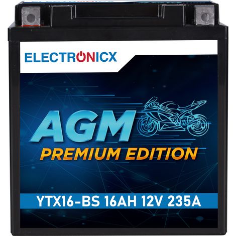 Electronicx YTX16-BS AGM Motorradbatterie 12V 16Ah 235A/EN - Hochleistungs-AGM Batterie, wartungsfrei & auslaufsicher - Premium Batterie 12V (1/5)