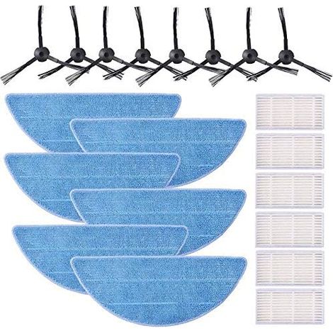 Pièces de rechange compatibles avec les aspirateurs robots iLife V3, V3S, V5 et V5S Pro : 8 brosses latérales, 6 filtres et 6 lingettes de nettoyage. (1/5)
