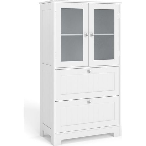 Mobile contenitore con cassetti e ante in vetro 60 x 30 x 108 cm pratico e sicuro stile moderno legno bianco 200010260