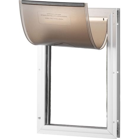 Porte pour animaux avec cadre en aluminium 13,27" x 20,04", système de verrou et volet, étanche, facile à installer sur portes intérieures ou extérieures, pour chats et chiens (Blanc-L) (1/5)