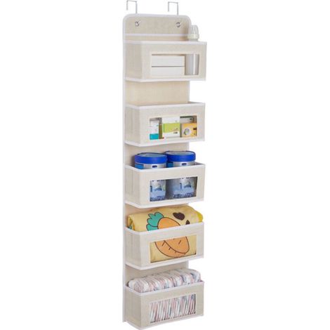 Ineasicer Over-the-Door Storage Organizer with 6 Transparent Hanging Pockets and Steel Hooks, Toy Organizer for Children's Room, Kitchen, Bedroom, Bathroom, Beige (1/4)