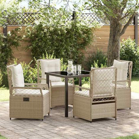 Garten Essgruppe 5 pcs Beige und Cremeweiß Poly-Rattan (1/5)