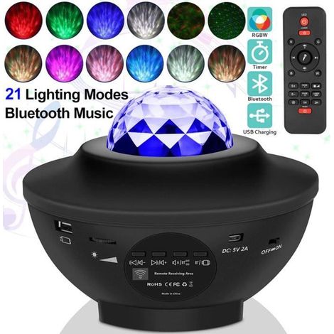 Lampe Projecteur Lumière LED Étoile, Projecteur de Veilleuse Rotatif avec 21 Modes, Télécommande, Enceinte pour Noël Halloween (1/4)