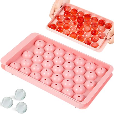 Bandeja redonda para cubitos de hielo con tapa, mini molde para cubitos de hielo para congelador, 33 piezas, reutilizable, fácil de desmoldar, ideal para agua y cócteles (1 unidad). (1/5)