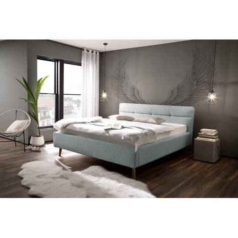 Meise Möbel Stauraumbett Lotte 160x200 cm Bettkasten & Lattenrost Webstoff Eisblau Holzfuß eichefarbig (1/5)