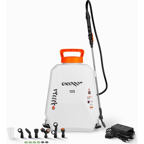 Dnipro-M Pulverizador Eléctrico a Batería 12L – Motor Brushless, Presión 1,5–4 Bar, Boquilla Ajustable 0°–120°, Lanza 100 cm, 2 Velocidades – Jardín y Agricultura – 12S
