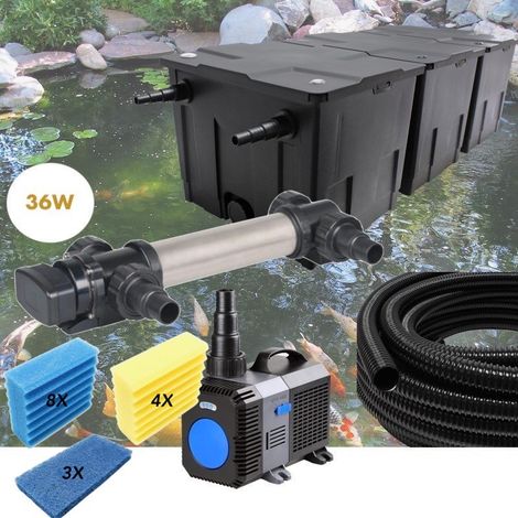 Kit Filtration UV 36W, Acier Inoxydable, + Jeu de mousses Bassin de Jardin: 40-60 m³ (1/5)