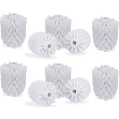 Relaxdays Set of 10 Toilet Brush Heads, 12mm Threads, Bathroom Accessories, Hygienic Replacements, HxØ: 9x8 cm, White (1/5)