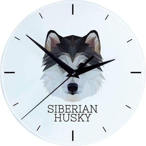 Siberian Husky, Siberian Husky - geometrische Wanduhr mit Foto und Aufschrift von Art-Dog (1/4)
