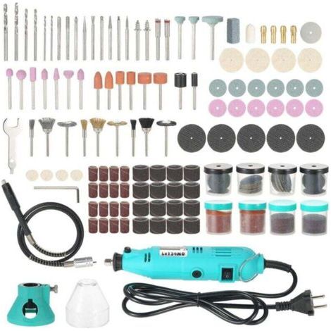 Mini Meuleuse Electrique 130W Mini Perceuse Modelisme/Outil Rotatif Multi-usage - Sculpter/Découper/Polir/Ponçage/ 388 Accessoires pour Artisanat & Création de Bricolage (1/4)