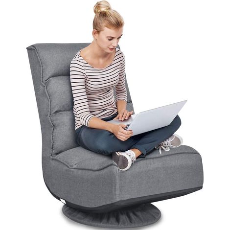 COSTWAY Poltrona Sedia Relax Pieghevole Reclinabile Girevole, Divano Comodo per Studio Salotto, con Schienale, Ottima per Rilassarti, Grigio (1/5)