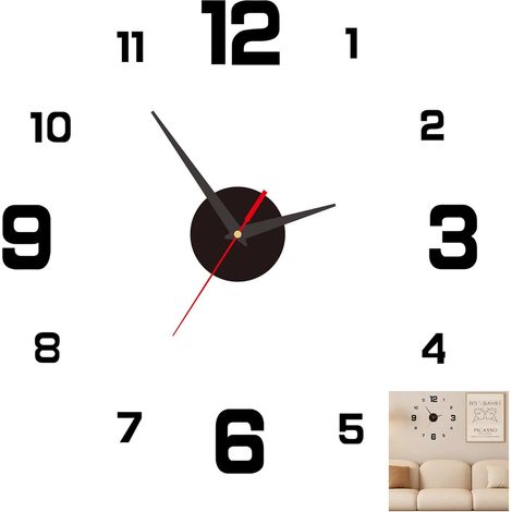 Large Wall Clock 40 cm 3D Modern Self Adhesive Movement (1/5)