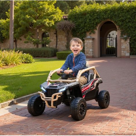 Buggy électrique enfant 12V jaune, télécommande, LED, musique, 3-8 ans FloraGrace (1/5)