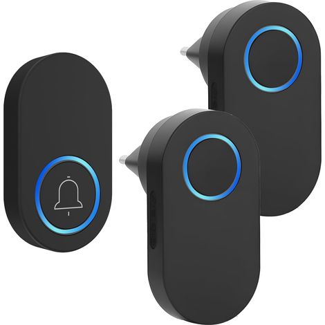 Sonnette sans Fil Exterieur Etanche 300 Mètre, Carillon sans-Fil 2 Récepteurs + 1 Émetteur Ip44 étanche avec Pile 60 Mélodies au 4 Niveaux Volumes Mini Sonnette de Porte pour Maison Bureau Hôtel (1/5)