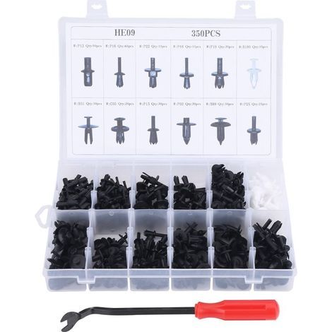 Goupille de poussée de carrosserie automobile, 350 pièces en plastique solide, Clip de rivet de voiture universel avec tournevis de remplacement pour la réparation de Chrysler (1/5)