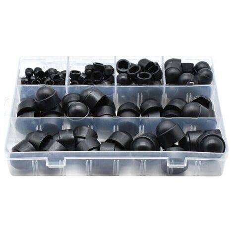 145 pièces PE couvre-boulons Kits d'assortiment d'écrous à capuchon à vis Insérer des capuchons de contre-écrou pour vis Boulons 6 tailles disponibles avec bote de rangement,Le noir (1/5)
