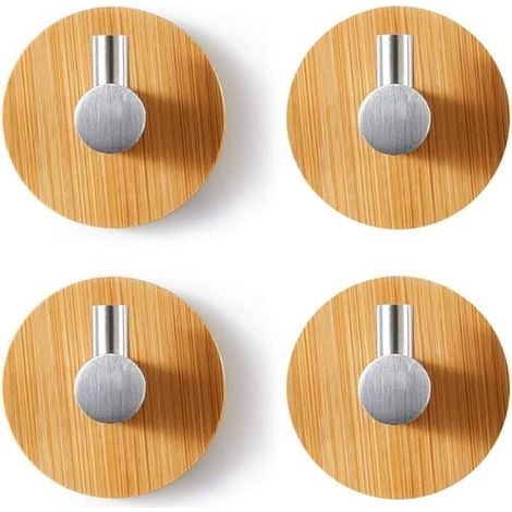 Pieces Bamboo Wall Hooks, Stainless Steel Bamboo Hooks, Adhesive Bamboo Hooks, No Drilling Required Self-Adhesive Towel Hooks for Bathroom, Toilet, Kitchen (Silver) (1/5)