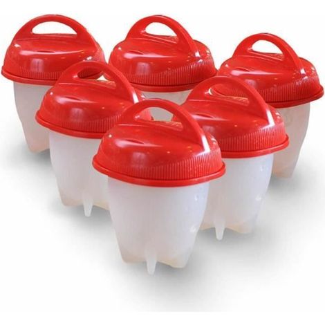 Egglettes 6-teiliges Eierkocher-Set für Eier ohne Schale – Antihaft-Silikon-Eierbecher – Rot (1/4)