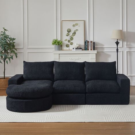 Canapé en chenille avec éléments courbes et méridienne, entièrement compressé et sans armature, canapé modulaire combiné avec méridienne en L, canapé compressé en mousse, ensemble 2 pièces (1/5)