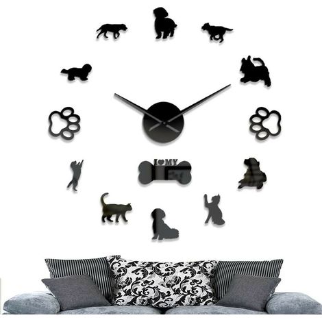 Pendule Moderne Grande, Horloge Murale DIY, Créatif 3D Miroir Autocollant, (Batterie Non Inclus) –Noir (1/5)