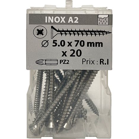 20 vis agglo 5x70mm fraisée Pz inox A2 - Vissal