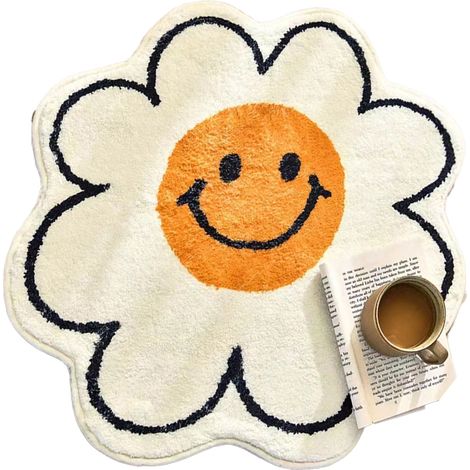 Tapis de bain mignon avec un visage souriant et un tournesol (1/5)