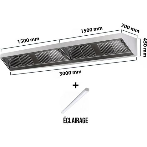 Hotte murale sans moteur 3000x700x450 mm avec éclairage, filtre et robinet de vidange PREMIUM - GOLDINOX (1/4)