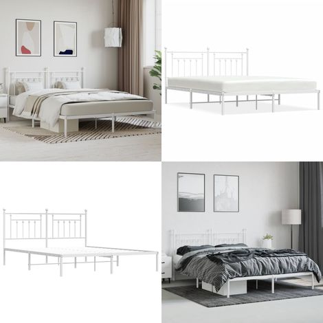 Cadre de lit métal sans matelas et tête de lit blanc 160x200 cm - Cadre De Lit - Lit Double - Lit Metal - Lit Blanc - Meuble Chambre - Home & Living (1/5)