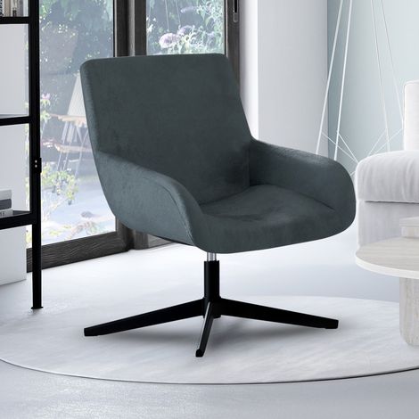 Sillón giratorio ALBUS de terciopelo gris con patas negras