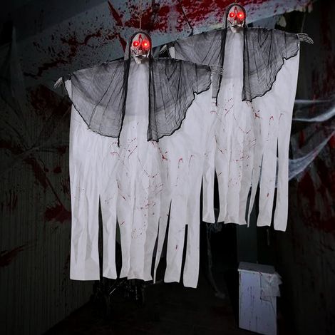 Halloween-Dekoration: Hängender Geist mit sprachgesteuerter Leuchtfunktion, Totenkopf mit blutigem Gesicht – Grusel- und Spukhaus-Accessoires für schaurige Partys (1/5)