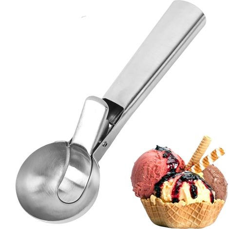 Cucchiaio da panna densa vecchio stile - Acciaio inossidabile - Lavabile in lavastoviglie - Con pulsante di estrazione - Impasto per biscotti - Dolci - Frutta - Yogurt - e Muffin (1/4)